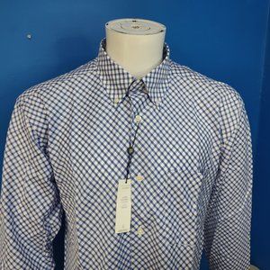 NWT Turtleson diagonal gingham button down shirt BLUE